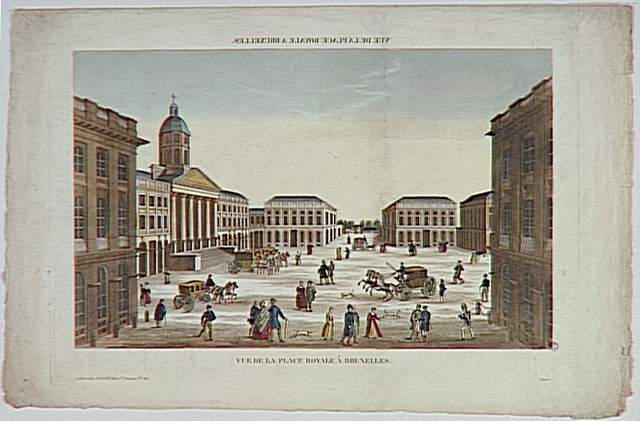 VUE DE LA PLACE ROYALE  A BRUXELLES. (titre inscrit, en caractères inversés) ; VUE DE LA PLACE ROYALE A BRUXELLES. (titre inscrit)