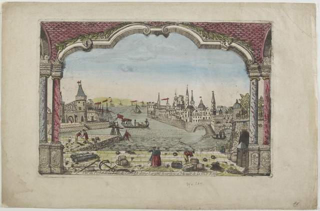 Vue du Port de la Ville de Lamekk dans Larabie heureuse a 5 lieues de la Mer Rouge. (titre inscrit)