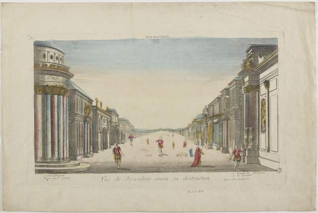 JERUSALEM (titre inscrit, en caractères inversés) ; Vue de Jerusalem avant sa destruction. (titre inscrit)