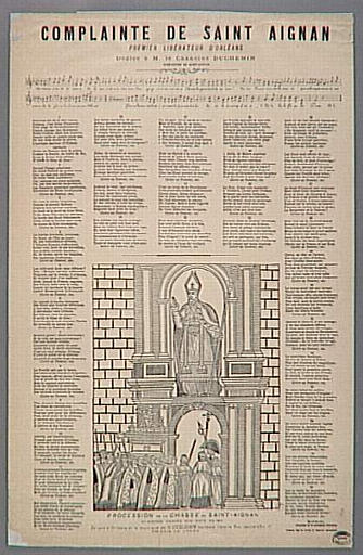 COMPLAINTE DE SAINT AIGNAN / PREMIER LIBERATEUR D'ORLEANS / Dédiée à M. le Chanoine DUCHEMIN / CURE-DOYEN DE SAINT-AIGNAN (titre inscrit)