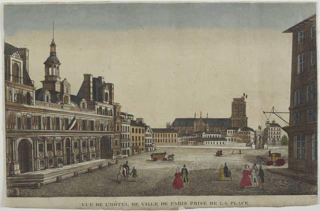 VUE DE L'HOTEL DE VILLE DE PARIS PRISE DE LA PLACE. (titre inscrit)