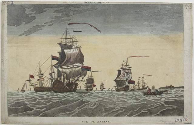 VUE DE MARINE. (titre inscrit, en caractères inversés)