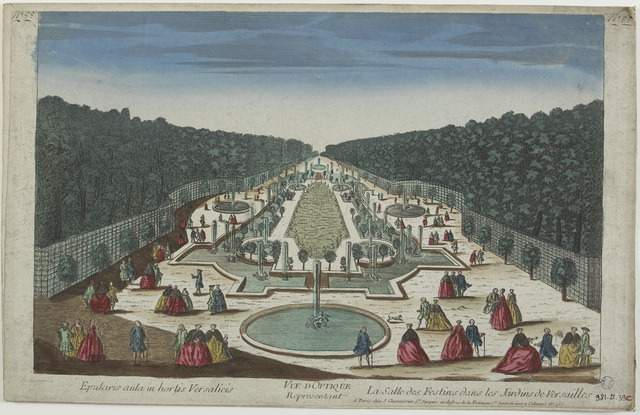 Epularis aula in hortis Versalicis / VUE D'OPTIQUE / Représentant / La Salle des Festins dans les Jardins de Versailles (titre inscrit)