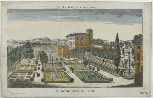 MAISON DU BELVEDERE A ROME. (titre inscrit,  en caractères inversés) ; MAISON DU BELVEDERE A ROME. (titre inscrit)