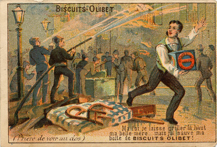 Ma foi je laisse griller là haut ma belle-mère ... mais j'ai sauve ma boite de BISCUITS OLIBET (titre inscrit)