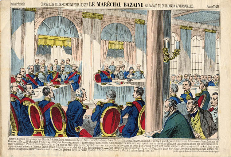 CONSEIL DE GUERRE RÉUNI POUR JUGER LE MARÉCHAL BAZAINE AU PALAIS DU Gd. TRIANON À VERSAILLES (titre inscrit)