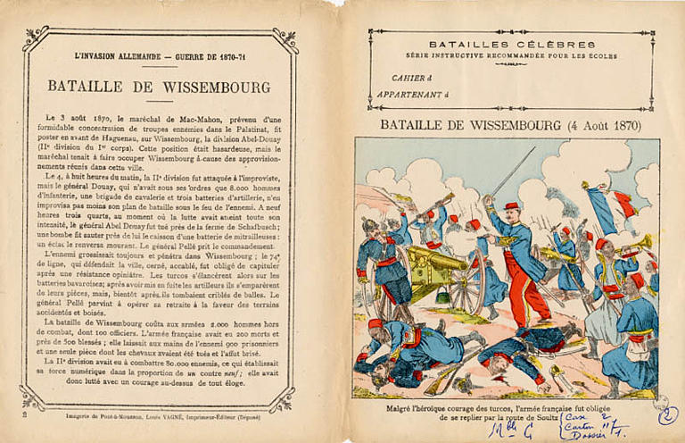 BATAILLES CÉLÈBRES / SÉRIE INSTRUCTIVE RECOMMANDÉE POUR LES ÉCOLES / BATAILLE DE WISSEMBOURG (4 Août 1870) (titre inscrit)