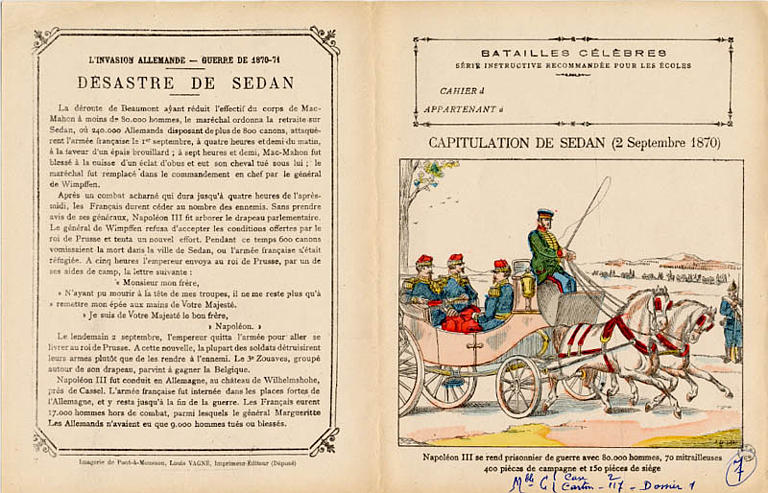 BATAILLES CÉLÈBRES / SÉRIE INSTRUCTIVE RECOMMANDÉE POUR LES ÉCOLES / CAPITULATION DE SEDAN (2 Septembre 1870) (titre inscrit)