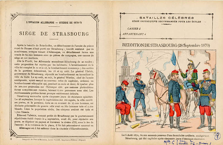 BATAILLES CÉLÈBRES / SÉRIE INSTRUCTIVE RECOMMANDÉE POUR LES ÉCOLES / REDDITION DE STRASBOURG (28 Septembre 1870) (titre inscrit)