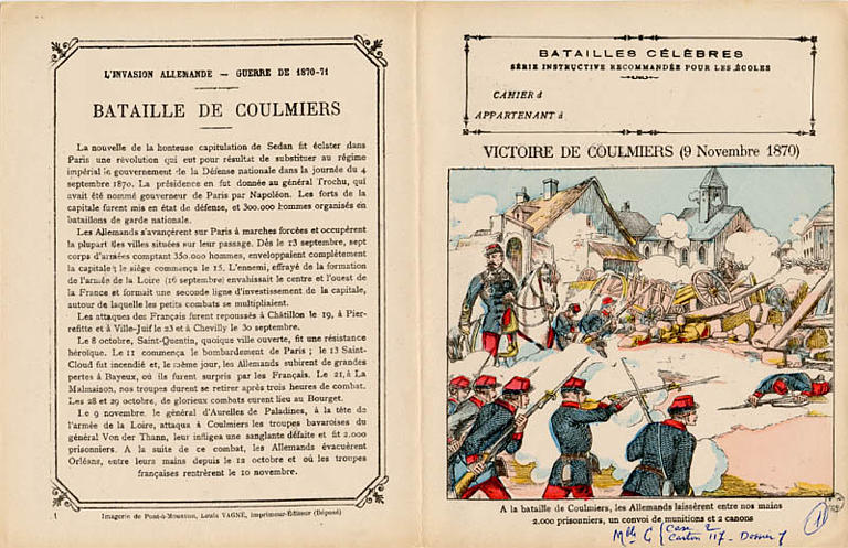 BATAILLES CÉLÈBRES / SÉRIE INSTRUCTIVE RECOMMANDÉE POUR LES ÉCOLES / VICTOIRE DE COULMIERS (9 Novembre 1870) (titre inscrit)