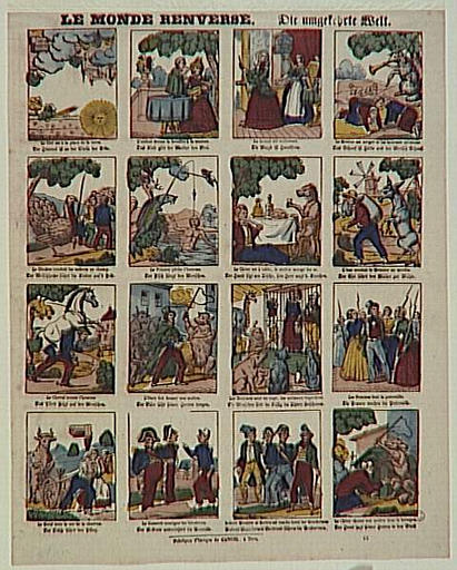 LE MONDE RENVERSE. (titre inscrit, français, allemand, gothique)