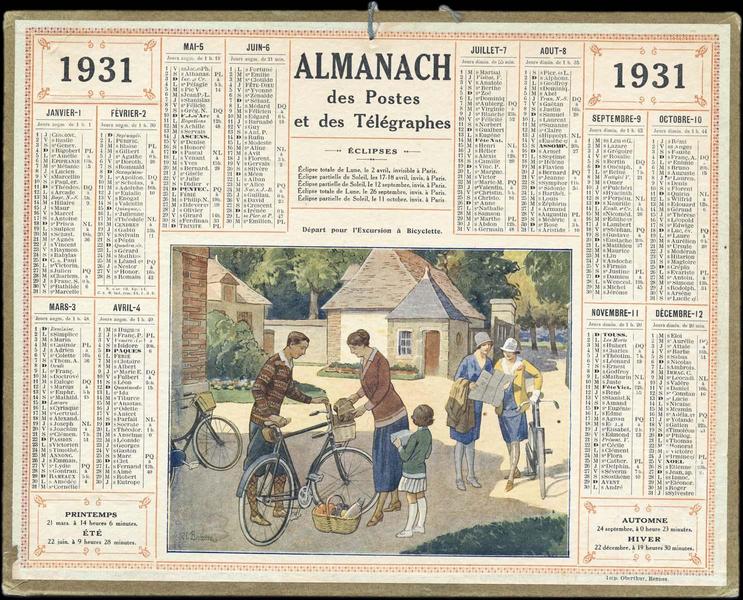 ALMANACH des Postes et des Télégraphes / Départ pour l'Excursion à Bicyclette (titre inscrit)
