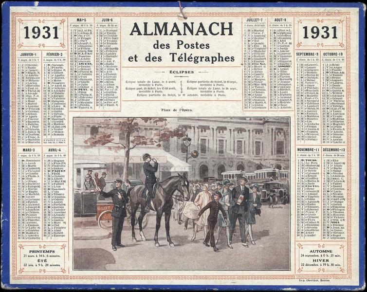 ALMANACH des Postes et des Télégraphes / Place de l'Opéra (titre inscrit)