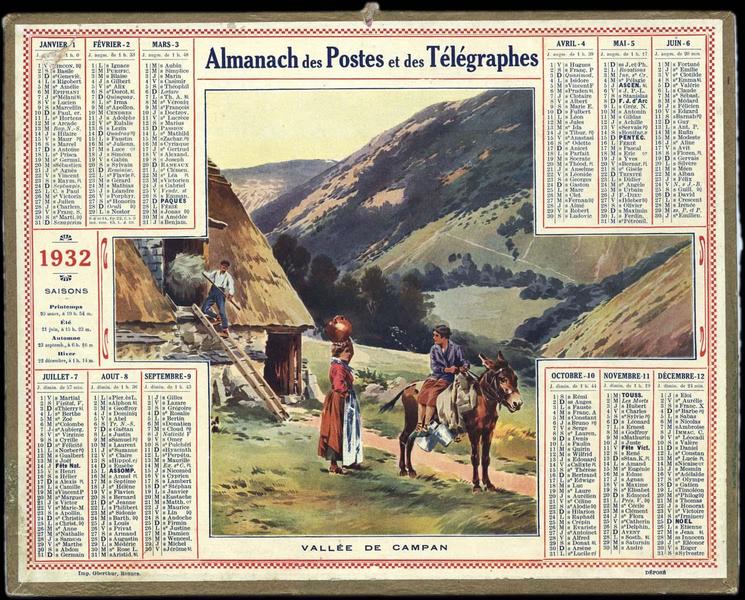ALMANACH DES POSTES ET DES TELEGRAPHES / VALLEE DE CAMPAN (titre inscrit)