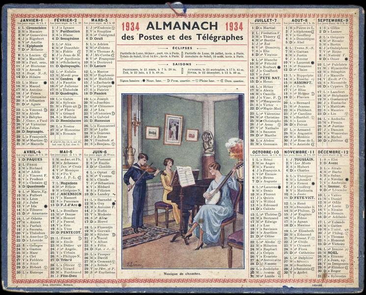 ALMANACH des Postes et des Télégraphes / Musique de chambre. (titre inscrit)