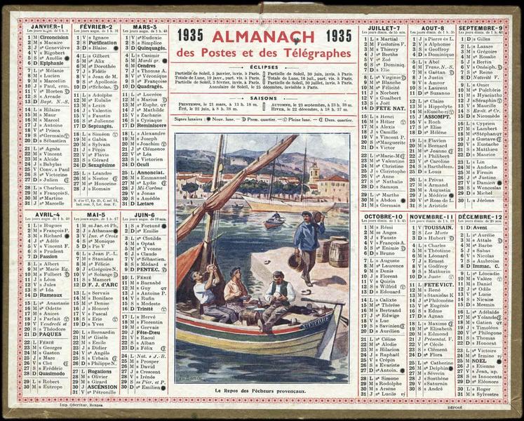 ALMANACH des Postes et des Télégraphes / Le Repos des Pêcheurs provençaux (titre inscrit)