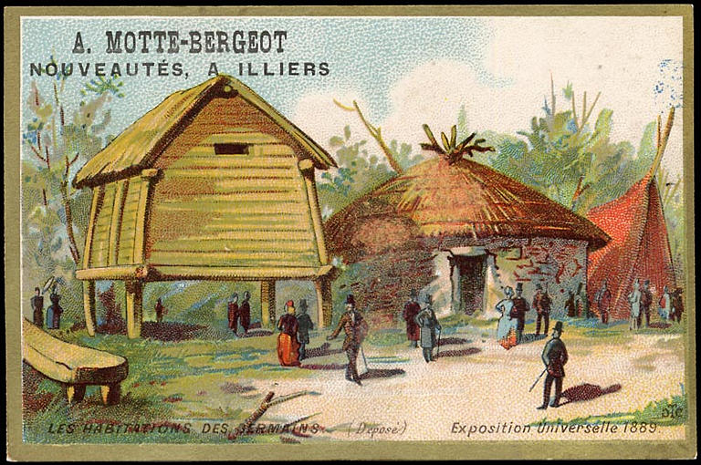LES HABITATIONS DES GERMAINS. (déposé) Exposition Universelle 1889. (titre inscrit)