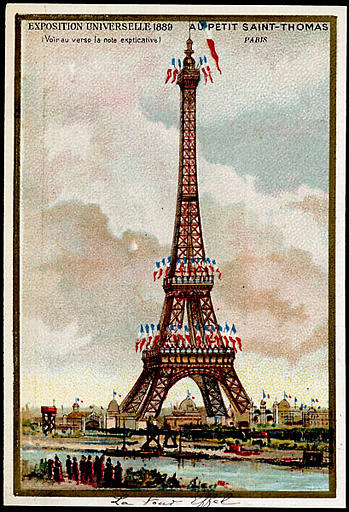 EXPOSITION UNIVERSELLE 1889 / La Tour Eiffel, vue prise de l'ïle des Cygnes (titre inscrit)