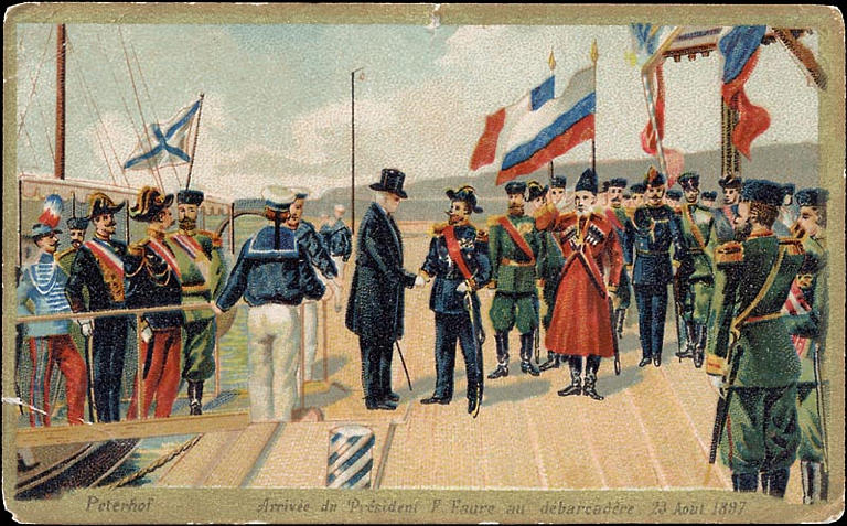 Peterhof / arrivée du Président F. Faure au débarcadère. 23 Août 1897 (titre inscrit)