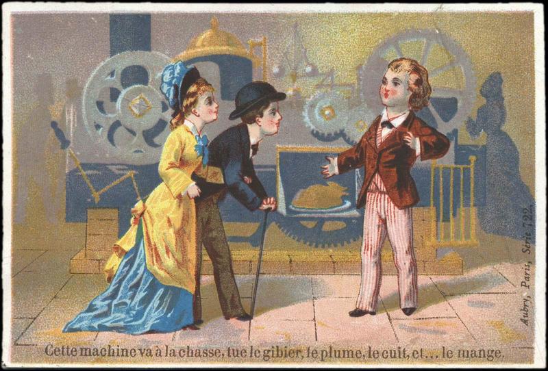 [exposition universelle 1878] Cette machine va à la chasse, tue le gibier, le plume, le cuit, et ... le mange. (titre inscrit)