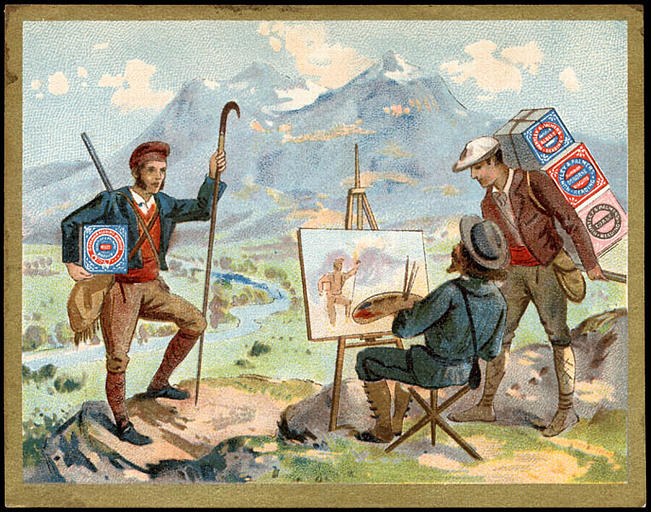 Deux alpinistes et un peintre à son chevalet. (titre d'origine)