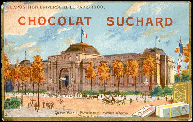 EXPOSITION UNIVERSELLE / DE PARIS 1900. / GRAND PALAIS, ENTREE PAR L'AVENUE D'ANTIN / CHAMPS ELYSEES (titre inscrit)