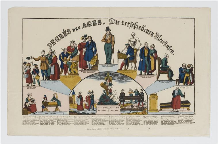 DEGRÉS DES ÂGES.  (titre inscrit, français, allemand, gothique)