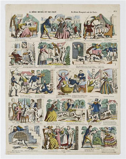 LA MERE MICHEL ET SON CHAT (titre inscrit, français, allemand, gothique)