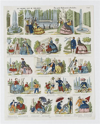 LES GRANDES EAUX DE VERSAILLES (titre inscrit, français, allemand, gothique)