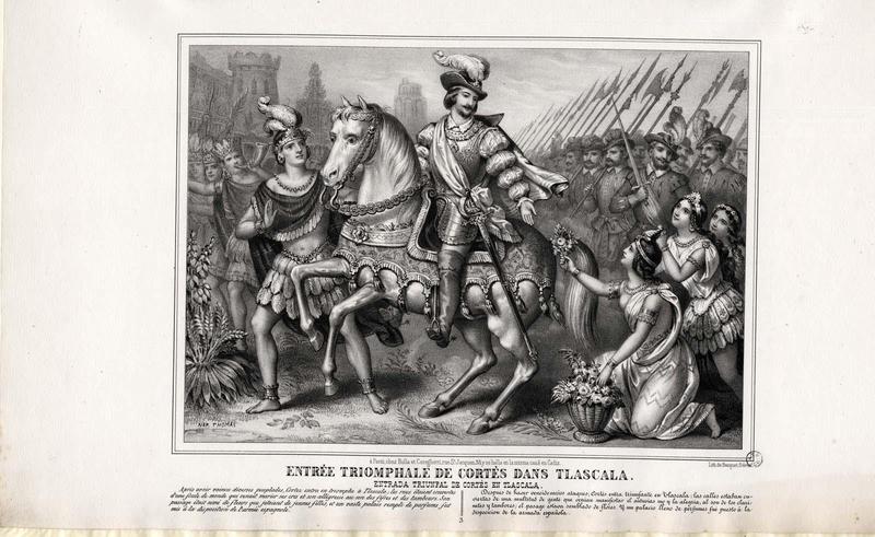 ENTREE TRIOMPHALE DE CORTES DANS TLASCALA (titre inscrit, français, espagnol)