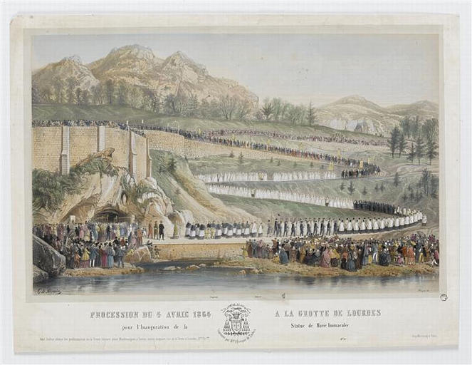 PROCESSION DU 4 AVRIL 1864 A LA GROTTE DE LOURDES / pour l'Inauguration de la Statue de Marie Immaculée (titre inscrit)