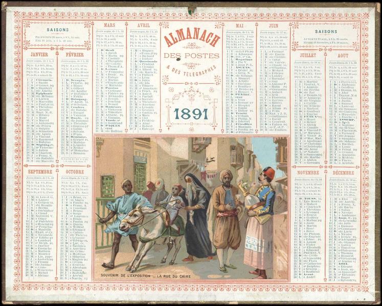ALMANACH DES POSTES ET DES TELEGRAPHES / SOUVENIR DE L'EXPOSITION - LA RUE DU CAIRE (titre inscrit)