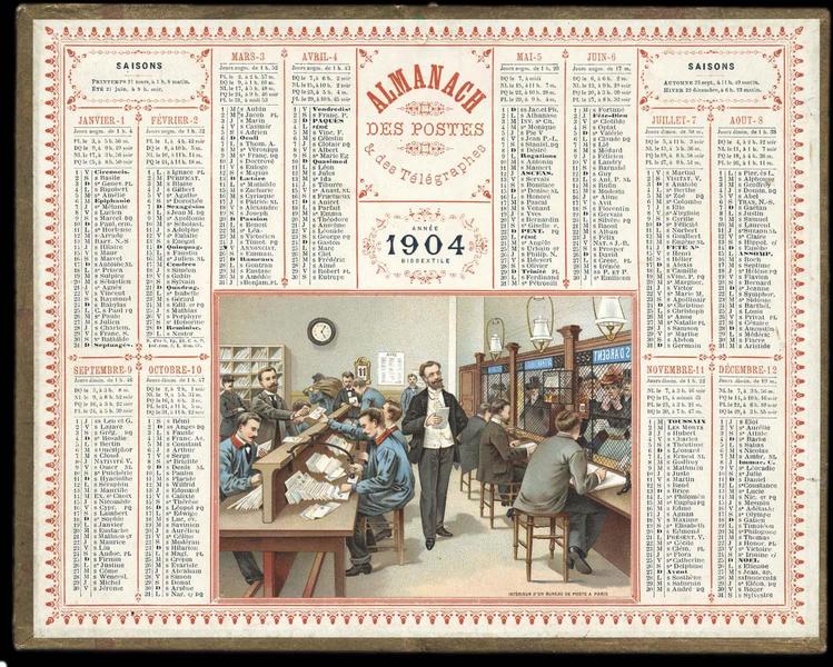 ALMANACH DES POSTES ET DES TELEGRAPHES / INTERIEUR D'UN BUREAU DE POSTE A PARIS (titre inscrit)