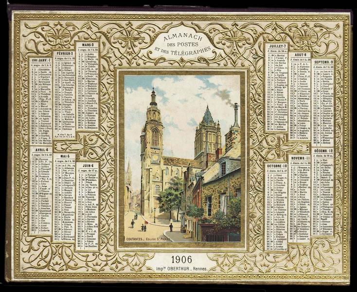 ALMANACH DES POSTES ET DES TELEGRAPHES / COUTANCES - EGLISE ST PIERRE (titre inscrit)
