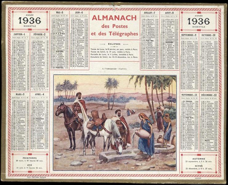 ALMANACH des Postes et des Télégraphes / A l'Abreuvoir (Algérie) (titre inscrit)