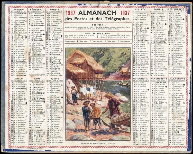 ALMANACH des Postes et des Télégraphes / Pêcheurs du Haut-Tonkin (Lac Bâ-Bé) (titre inscrit)