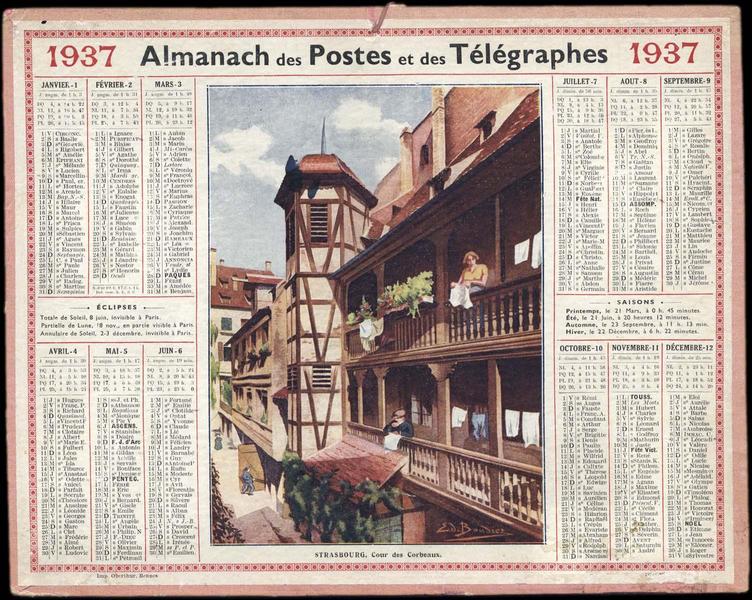 ALMANACH DES POSTES ET DES TELEGRAPHES / STRASBOURG, Cour des Corbeaux (titre inscrit)
