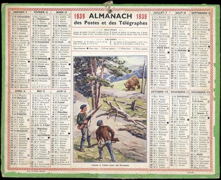 ALMANACH des Postes et des Télégraphes / Chasse à l'Ours dans les Pyrénées (titre inscrit)