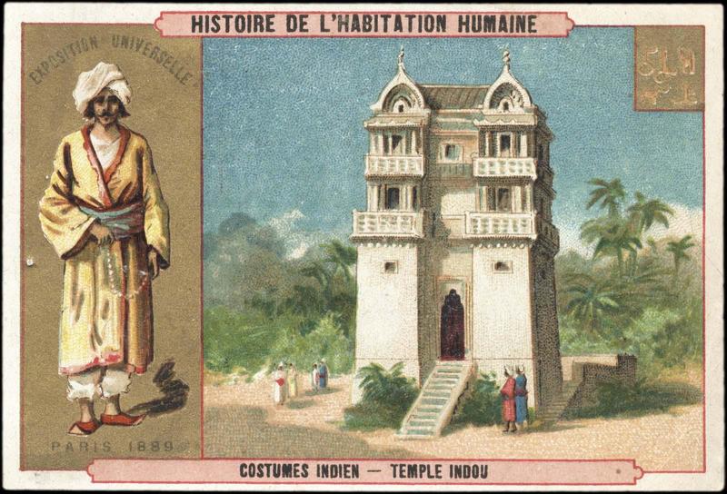 HISTOIRE DE L'HABITATION HUMAINE / COSTUMES INDIENS - TEMPLE INDOU (titre inscrit)