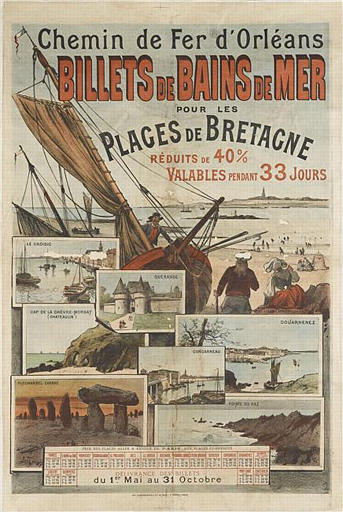 Chemin de Fer d'Orléans / BILLETS DE BAINS DE MER / POUR LES / PLAGES DE BRETAGNE / RÉDUITS DE 40% / VALABLES PENDANT 33 JOURS (titre inscrit)