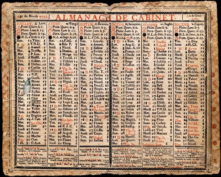 ALMANACH DE CABINET / Age du Monde 1775 / An de Grace / 1775 (titre inscrit)
