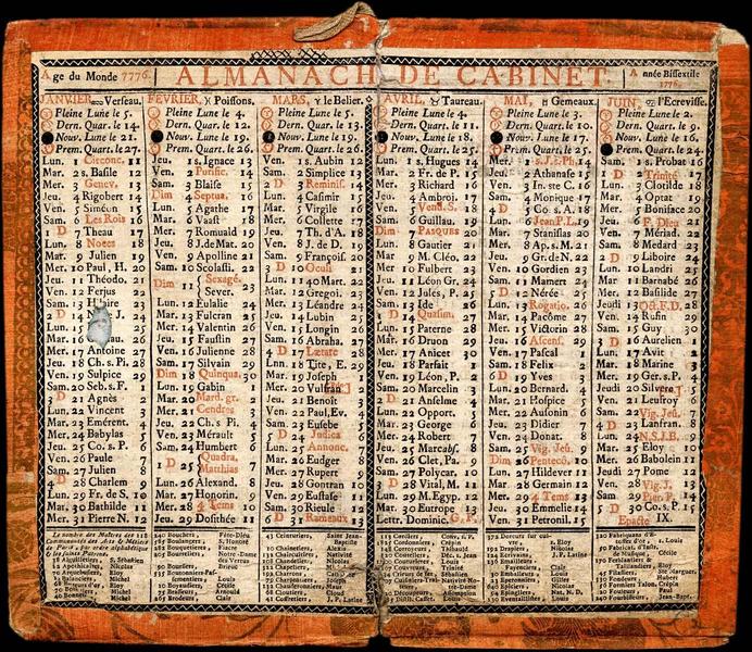 ALMANACH DE CABINET / Age du Monde 1776 / An Bissextile / 1776 (titre inscrit)