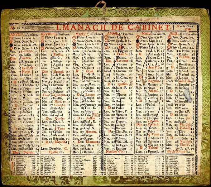 ALMANACH DE CABINET / Age du Monde 1779 / An de Grace / 1779 (titre inscrit)