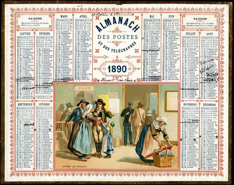 ALMANACH DES POSTES ET DES TELEGRAPHES / 1890 / DEPART DU CONSCRIT (titre inscrit)