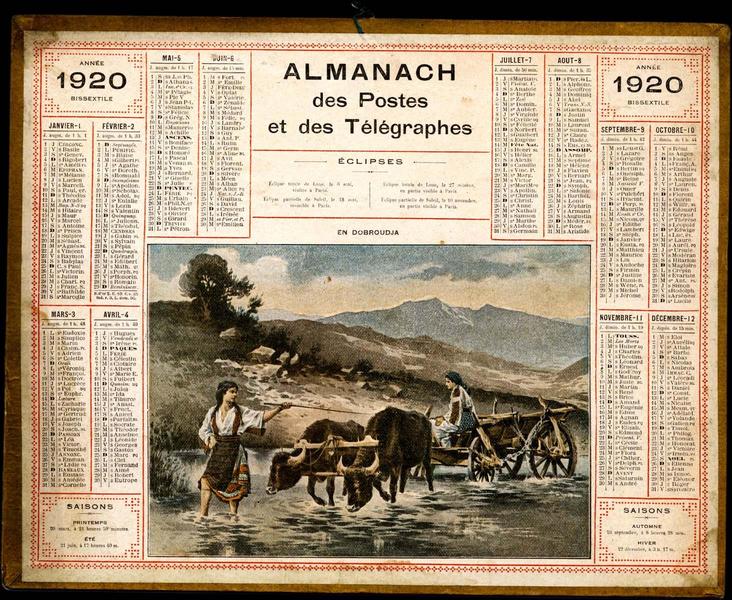 ALMANACH / des Postes / et des Télégraphes / ANNEE / 1920 / BISSEXTILE (titre inscrit)