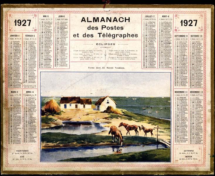 ALMANACH / des Postes / et des Télégraphes / 1927 (titre inscrit)