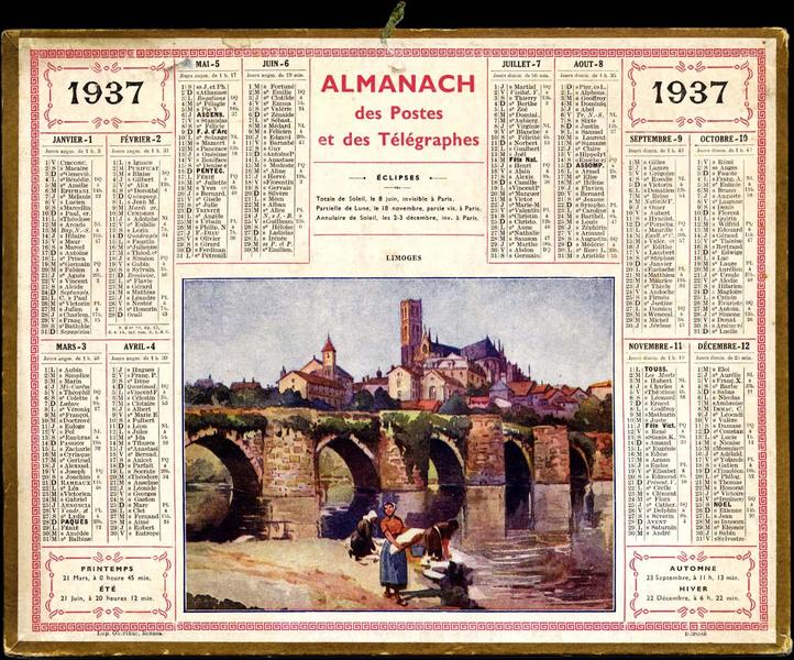 ALMANACH / des Postes / et des Télégraphes / 1937 (titre inscrit)