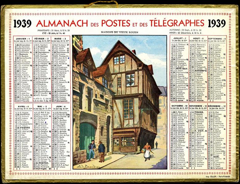 ALMANACH DES POSTES ET DES TELEGRAPHES / 1939 (titre inscrit)