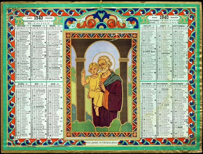 calendrier de l'année 1940 (titre factice)