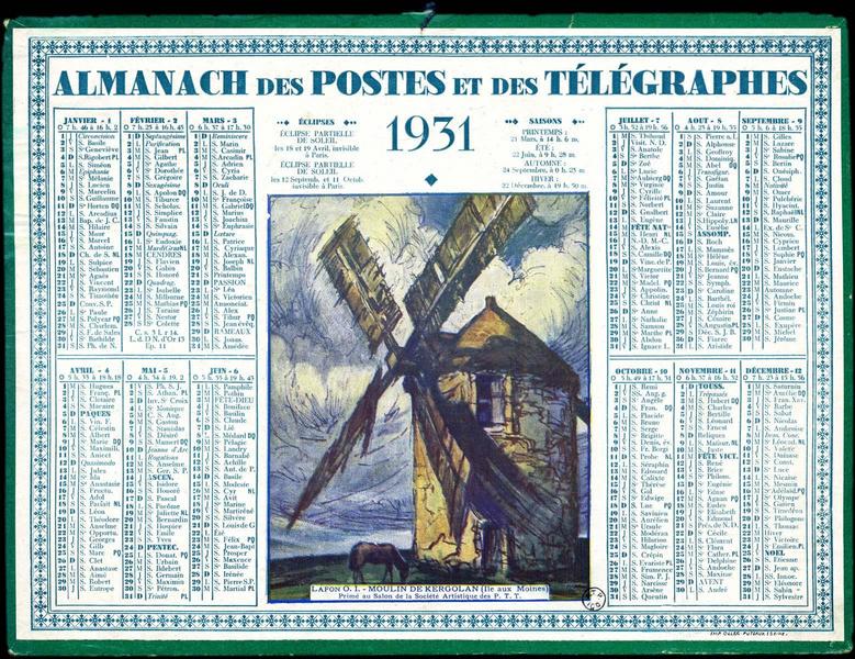 ALMANACH DES POSTES ET DES TELEGRAPHES / 1931 (titre inscrit)